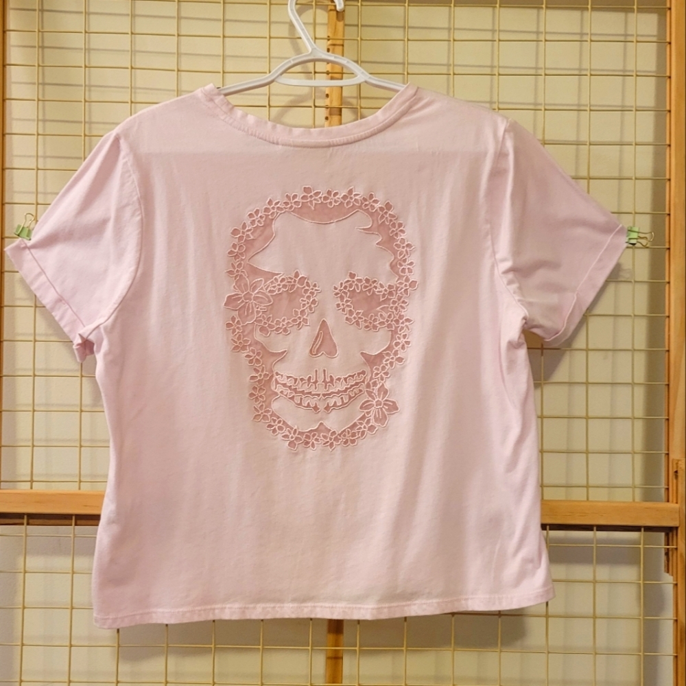 Cropped Tee with Mesh Skull